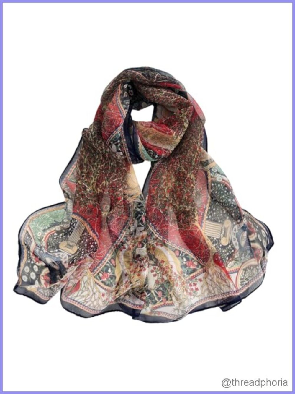 Polyester Floral Print Sheer Scarf Lightweight Wrap Shawl
